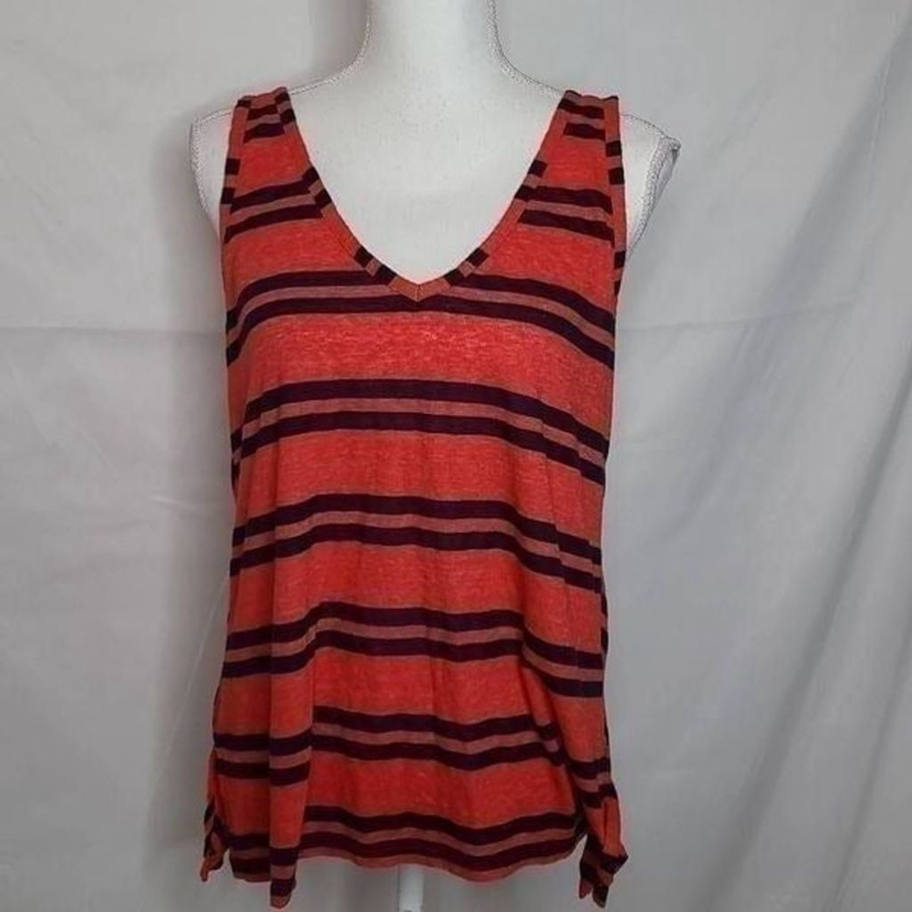 Michael Stars NWT Montauk Stripe Tank V Neck Slim Fit sz M in Tomato